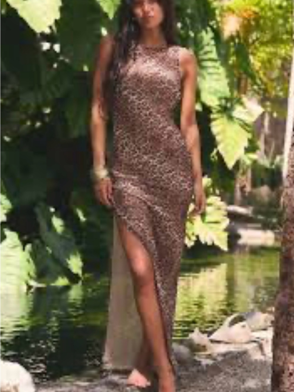 Its Now Cool Catalina Leopard Mesh Backless Maxi Dress Size Medium New